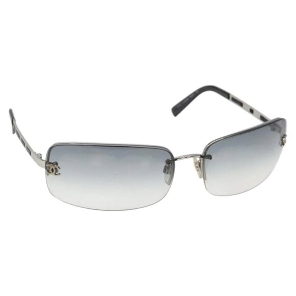CHANEL COCO Mark Sunglasses plastic Silver CC Auth sw364 - Picture 1 of 12